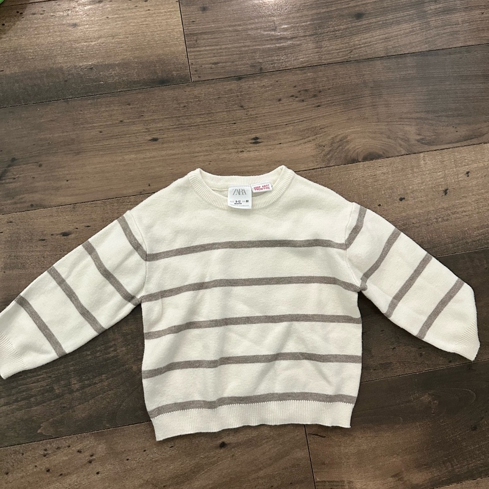 Zara Kids Cream and Brown Striped Sweater